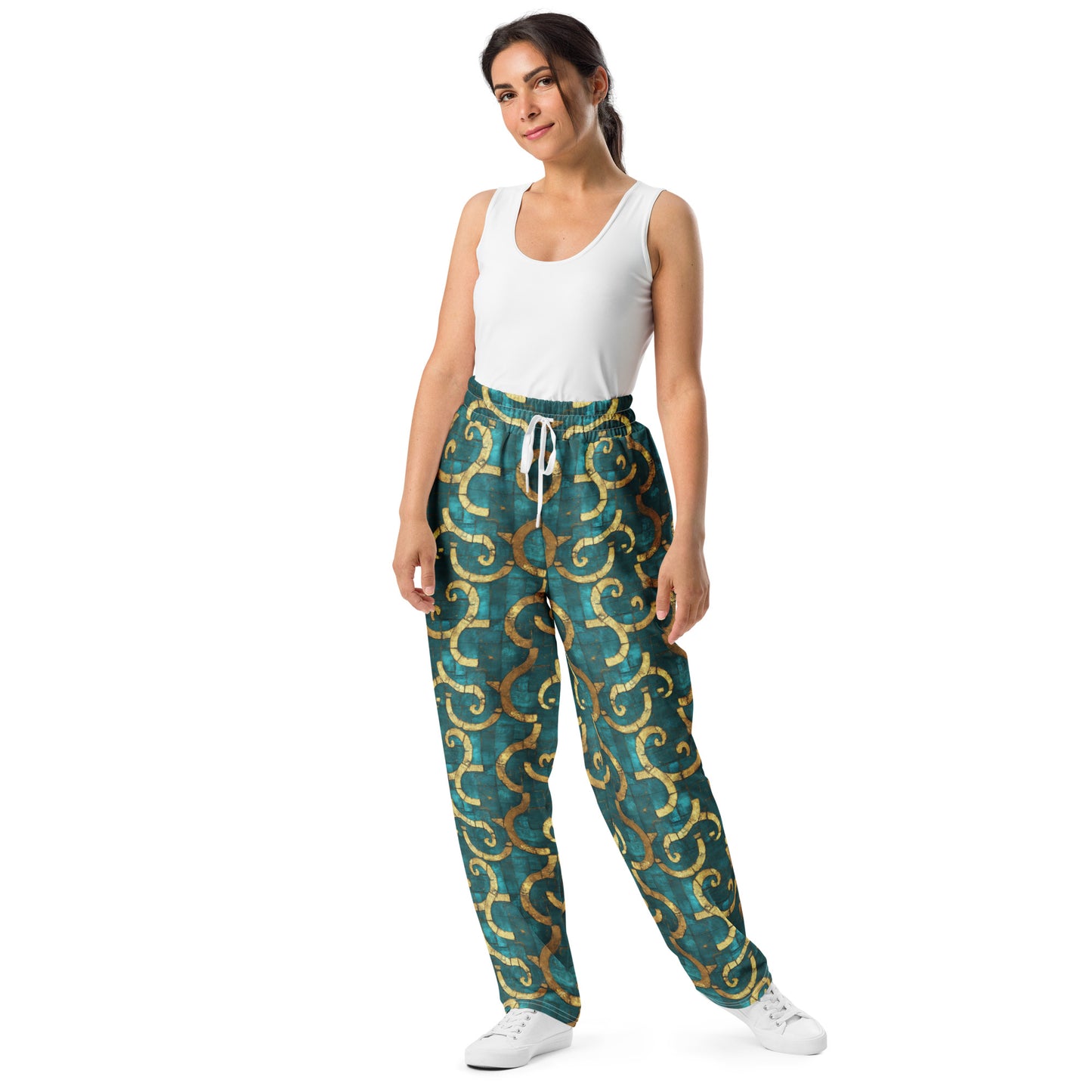 Grecian Turquoise and Gold - Wide-leg joggers