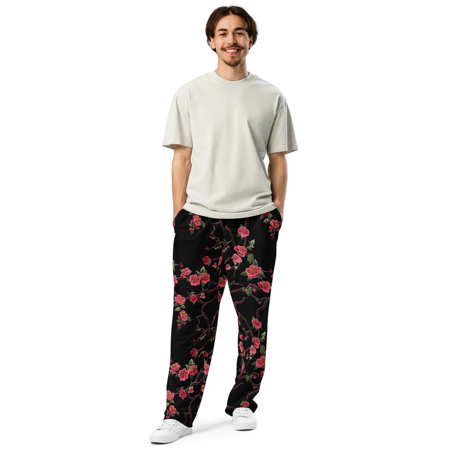 Chinese Floral Embroidery - Wide-leg joggers