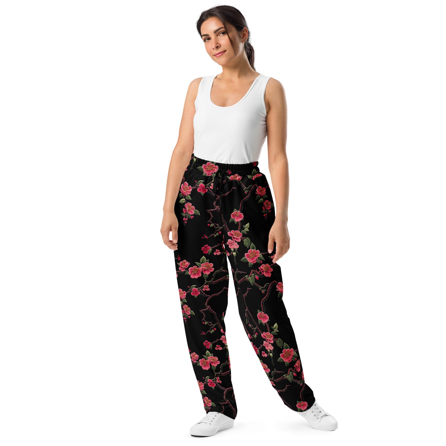 Chinese Floral Embroidery - Wide-leg joggers