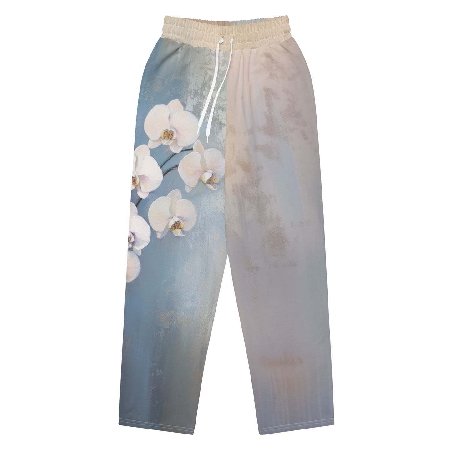 Impressionist White Orchids - Wide-leg joggers