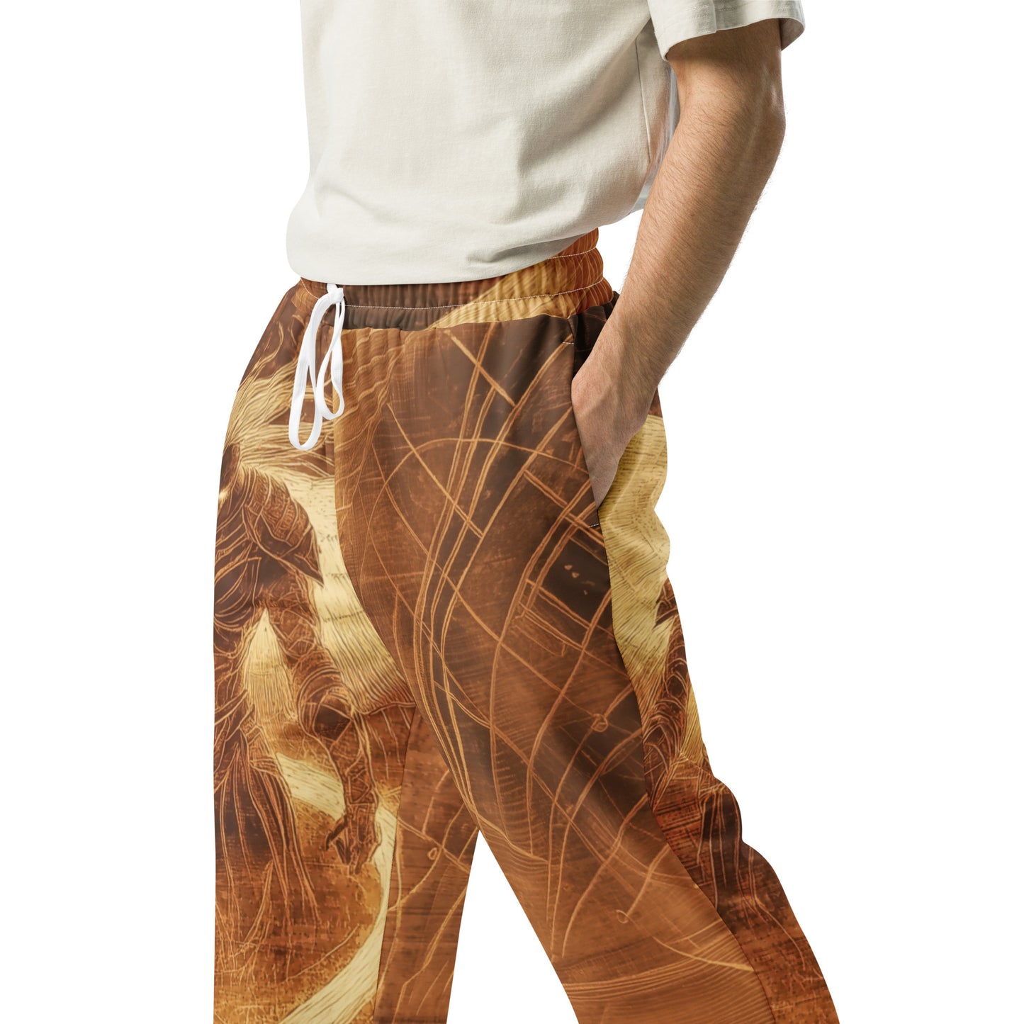 Angel Engraved on Wood - Wide-leg joggers