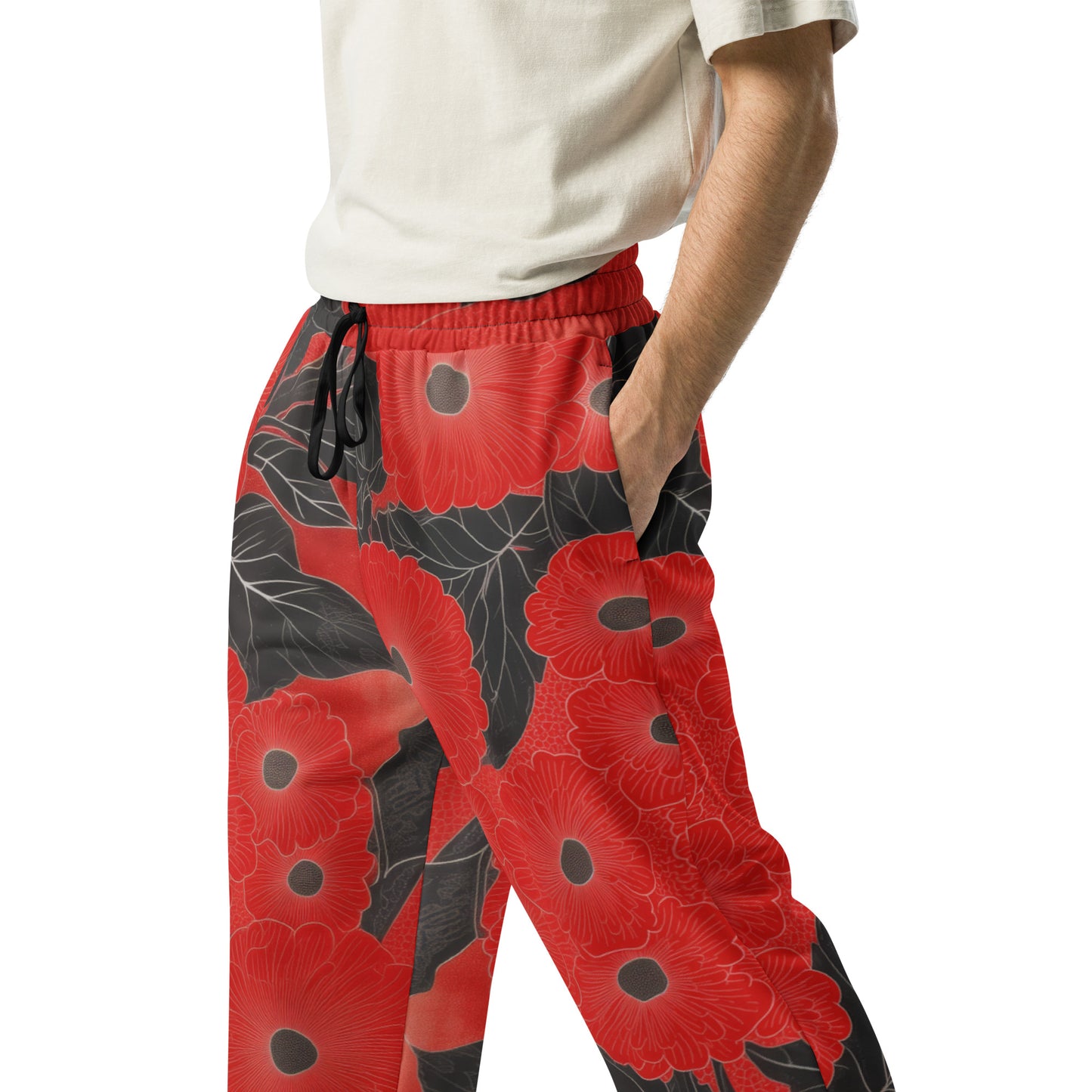 Sashiko Red Floral - Wide-leg joggers