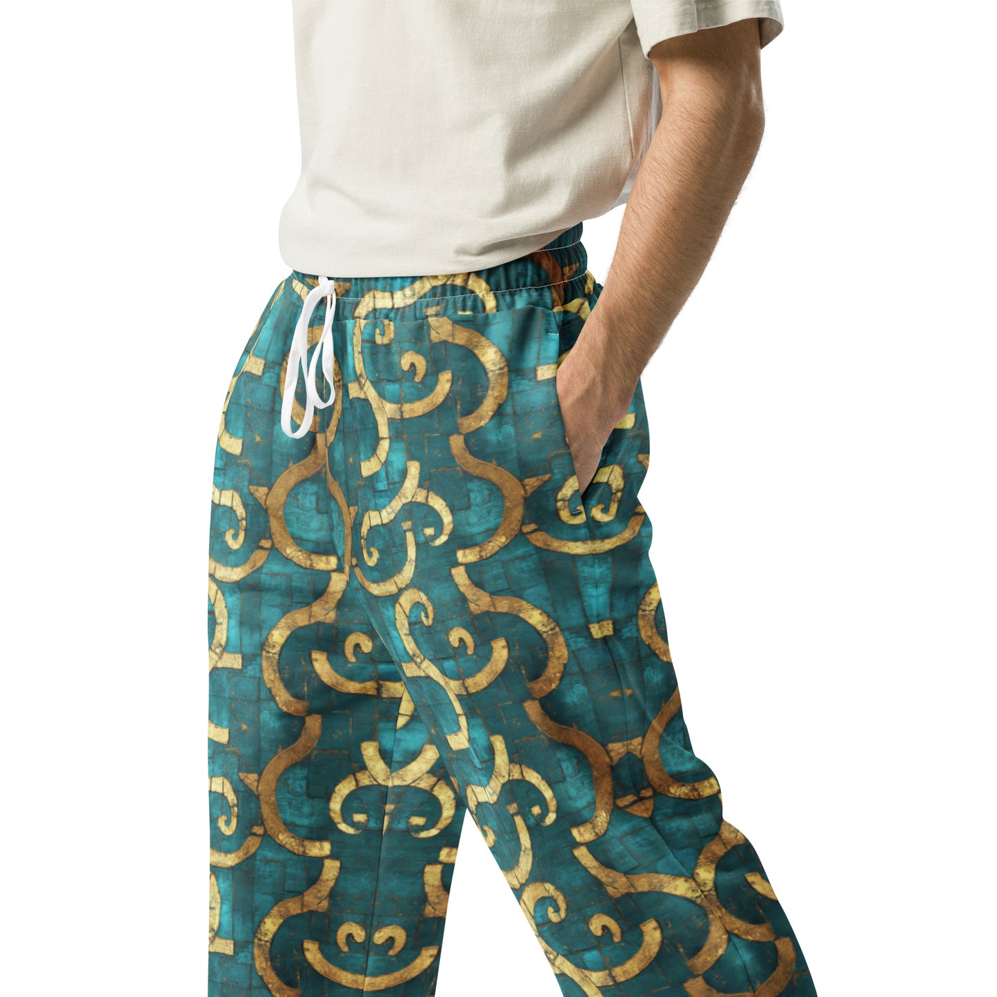 Grecian Turquoise and Gold - Wide-leg joggers