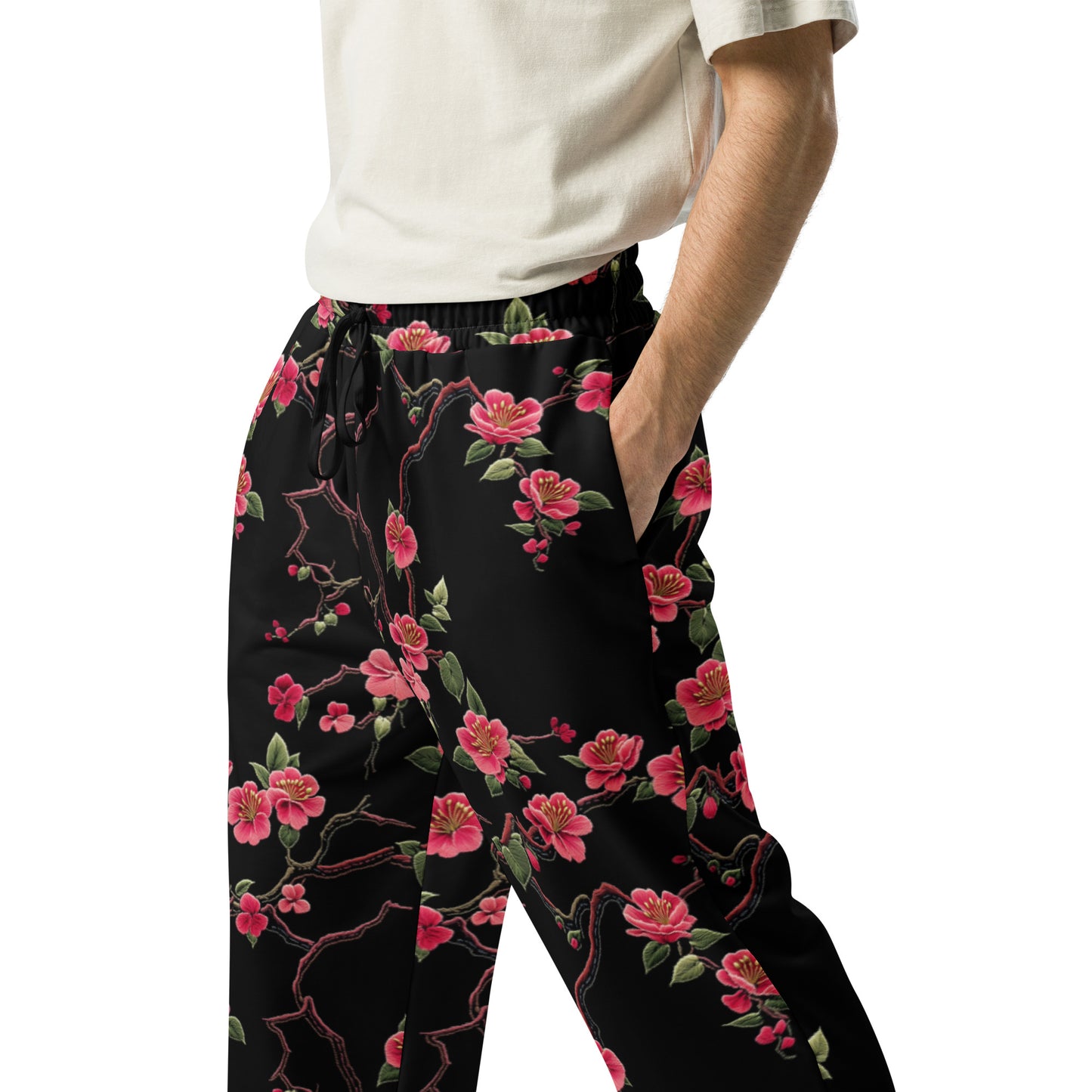 Chinese Floral Embroidery - Wide-leg joggers