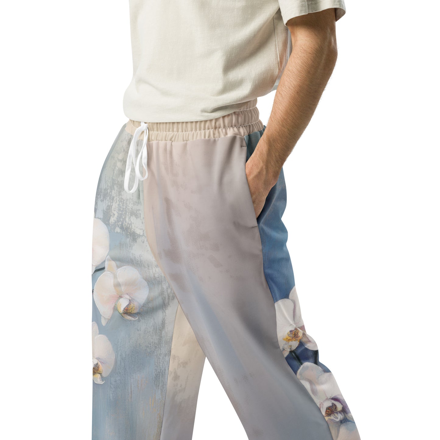 Impressionist White Orchids - Wide-leg joggers