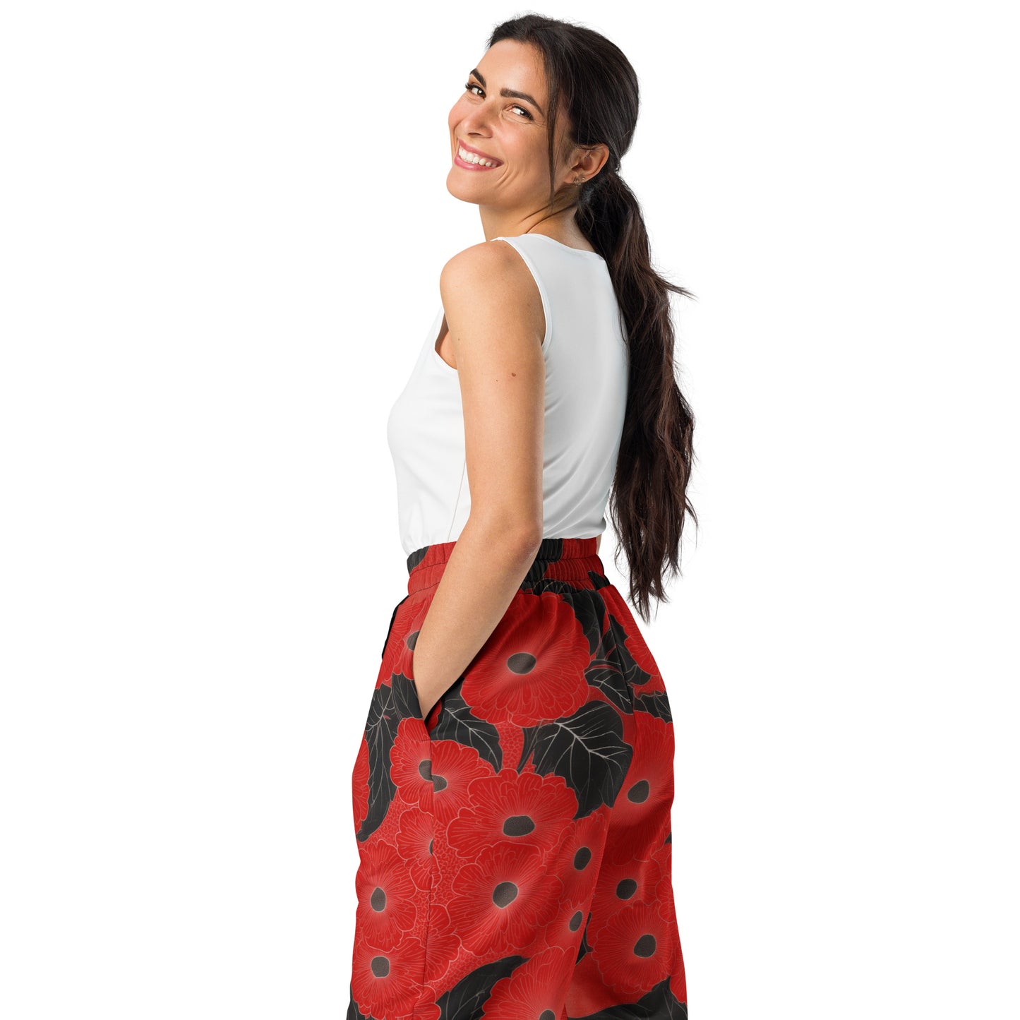 Sashiko Red Floral - Wide-leg joggers