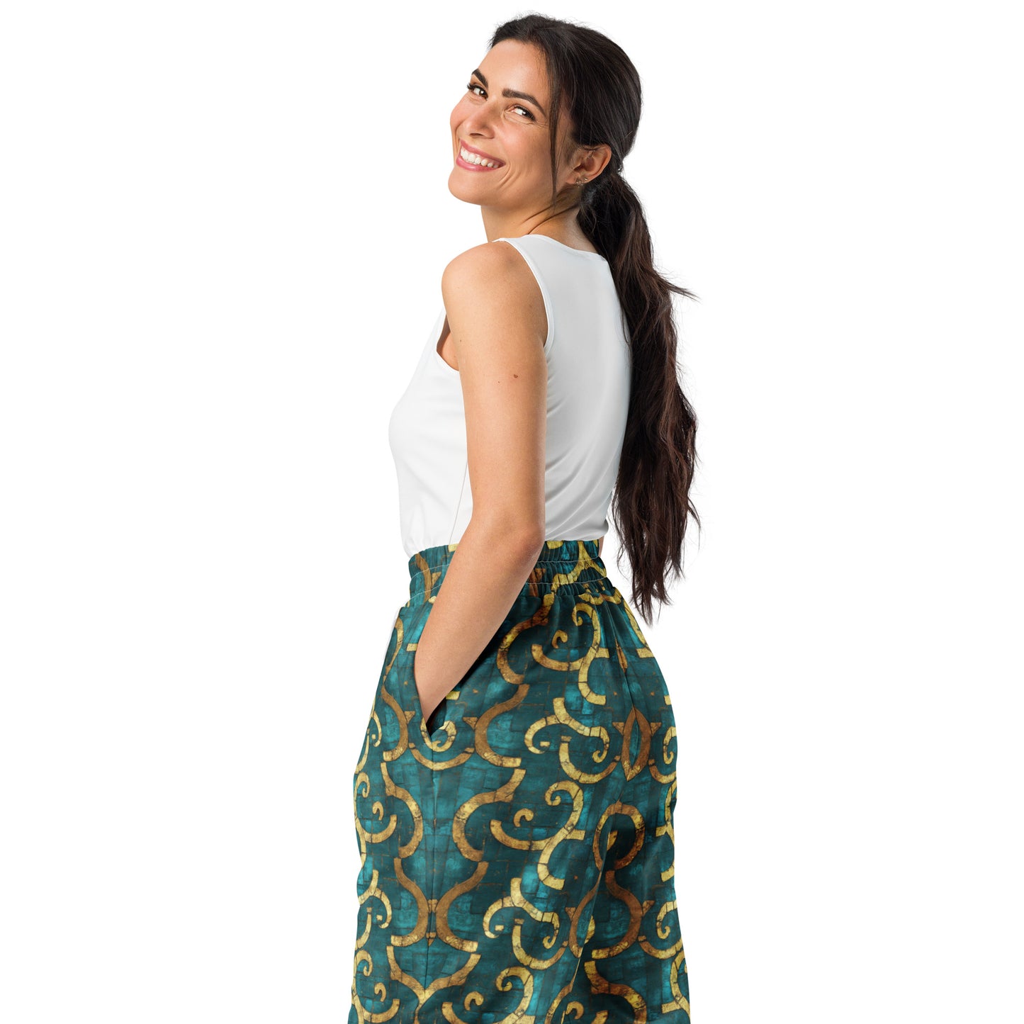 Grecian Turquoise and Gold - Wide-leg joggers