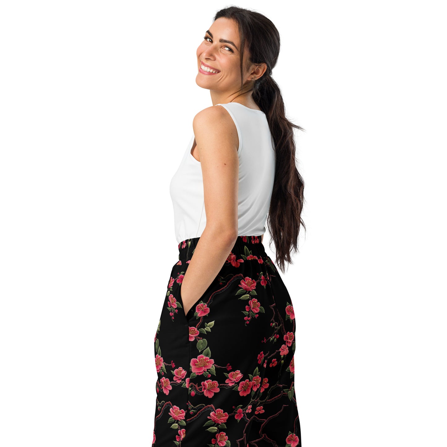 Chinese Floral Embroidery - Wide-leg joggers