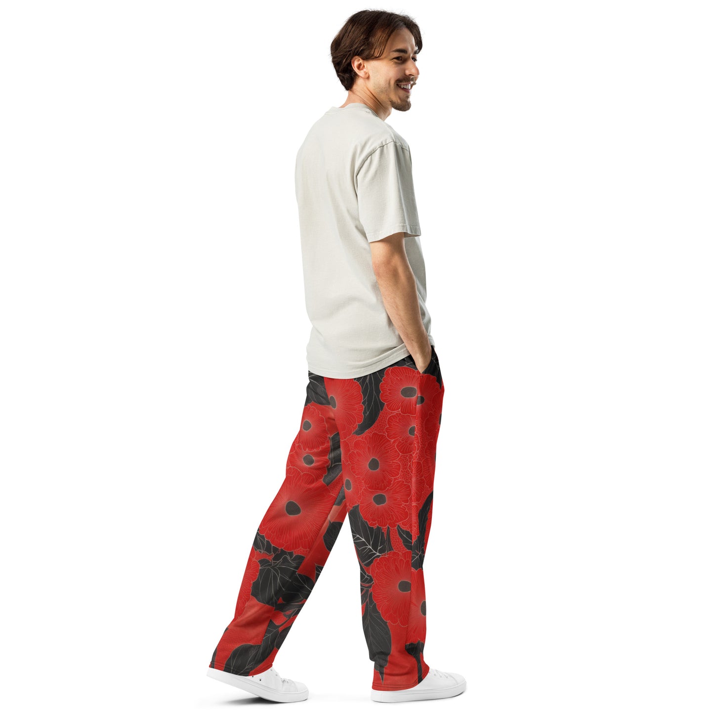 Sashiko Red Floral - Wide-leg joggers