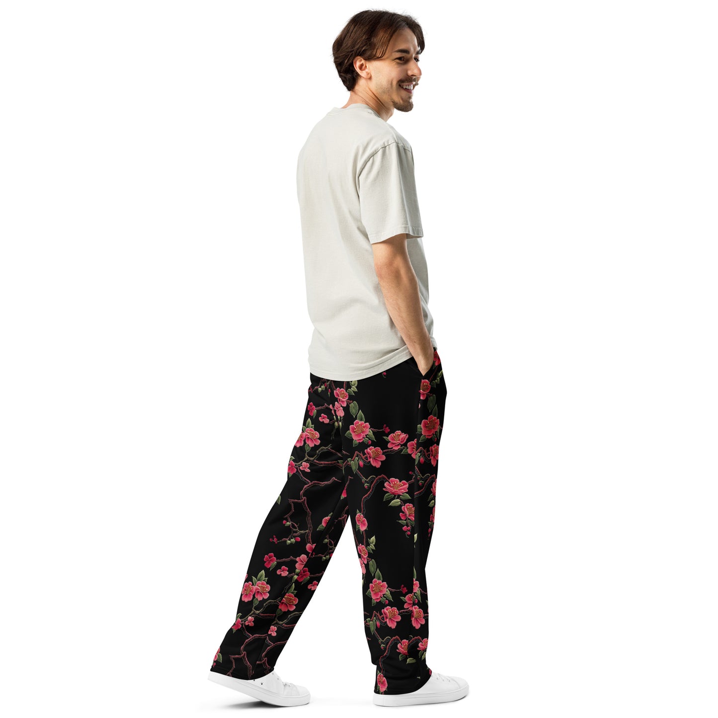 Chinese Floral Embroidery - Wide-leg joggers