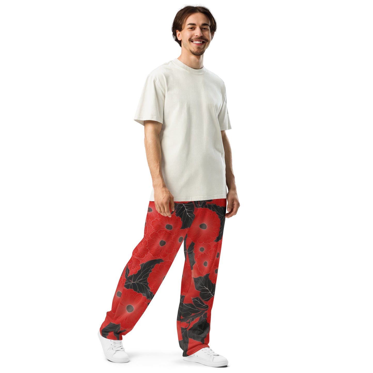 Sashiko Red Floral - Wide-leg joggers