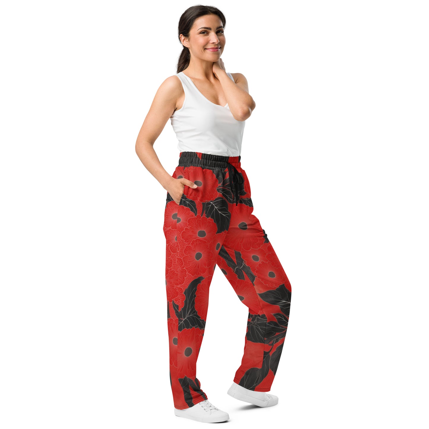 Sashiko Red Floral - Wide-leg joggers