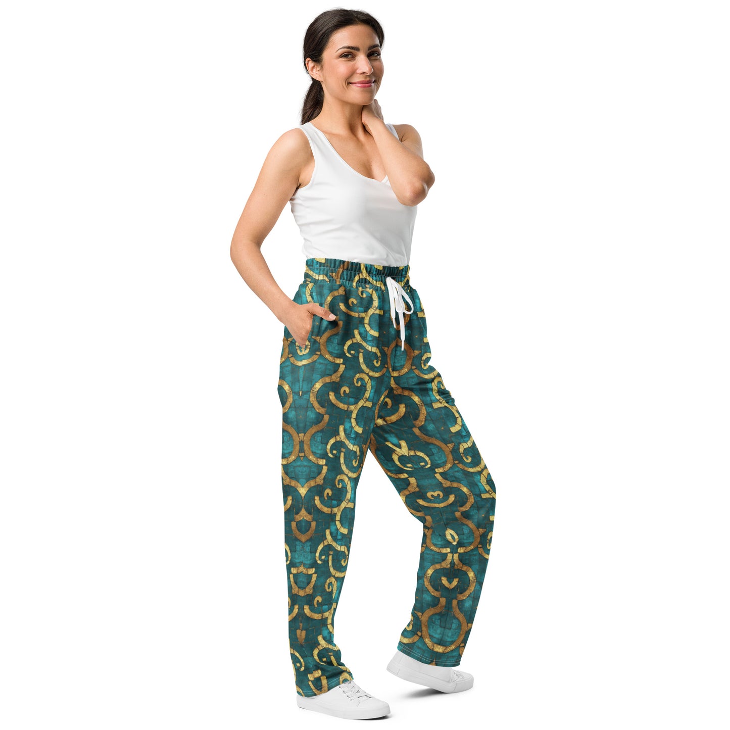 Grecian Turquoise and Gold - Wide-leg joggers