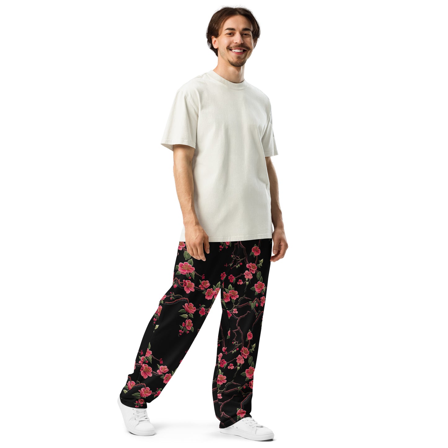 Chinese Floral Embroidery - Wide-leg joggers