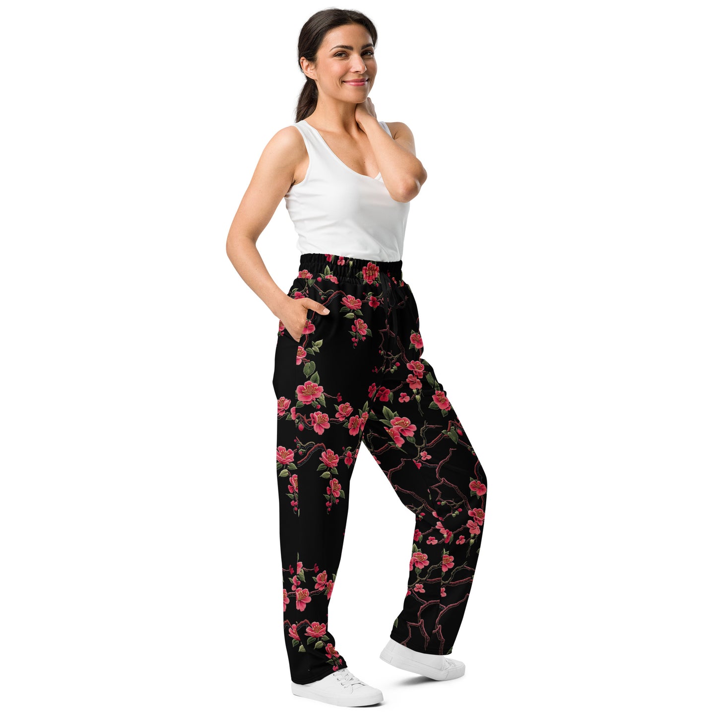 Chinese Floral Embroidery - Wide-leg joggers