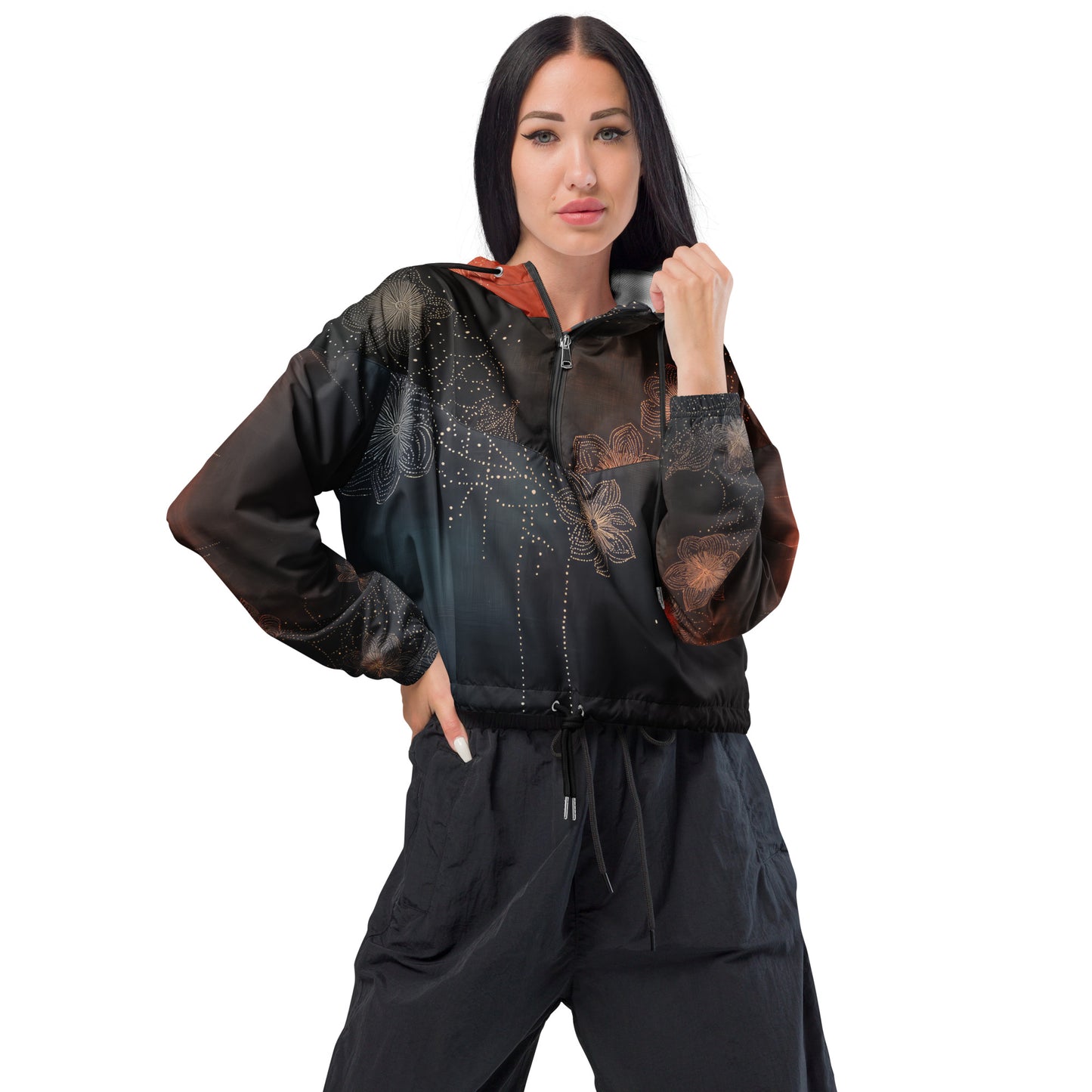 Pétalos sobre negro - Women’s cropped windbreaker