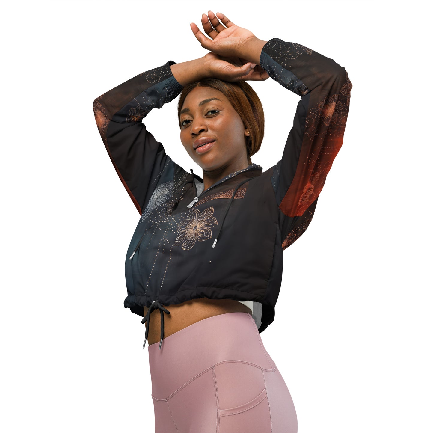 Pétalos sobre negro - Women’s cropped windbreaker