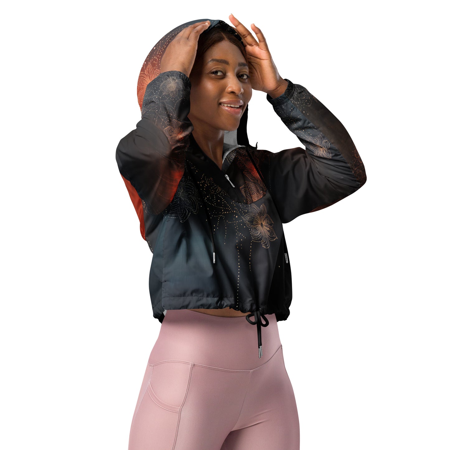Pétalos sobre negro - Women’s cropped windbreaker