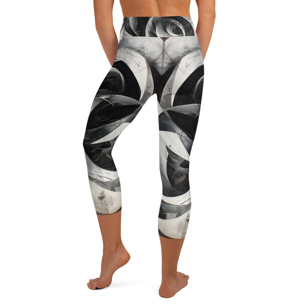 Black and White Acrylic Painting - Yoga Capri Leggings