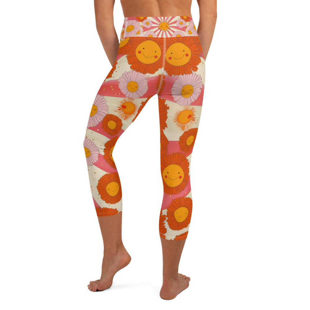 Retro 70s Daisy - Yoga Capri Leggings