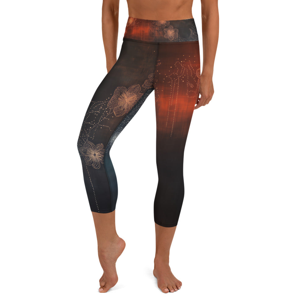 Pétalos sobre negro - Yoga Capri Leggings