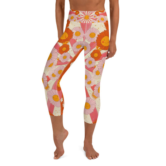 Retro 70s Daisy - Yoga Capri Leggings