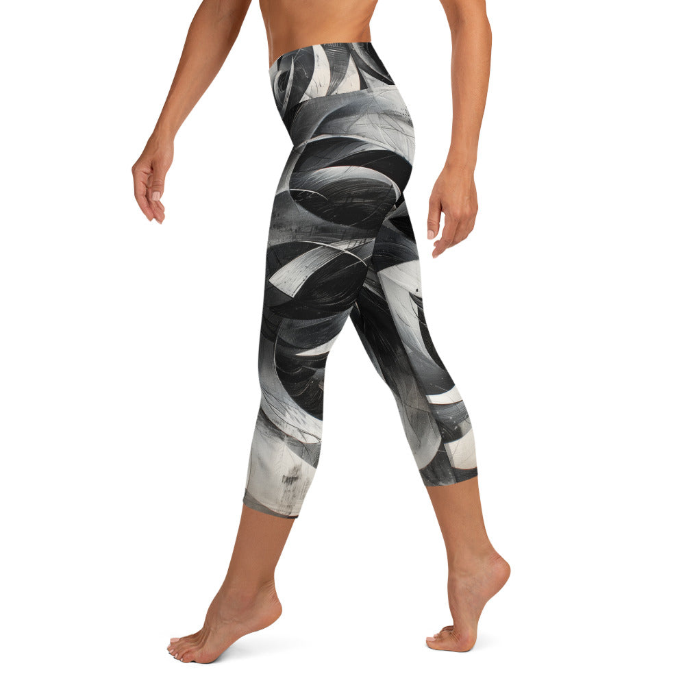 Black and White Acrylic Painting - Yoga Capri Leggings