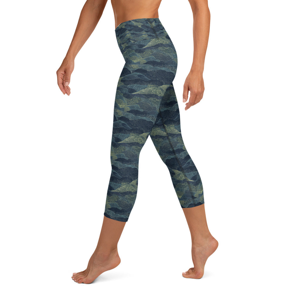 Sashiko Jade Wake - Yoga Capri Leggings