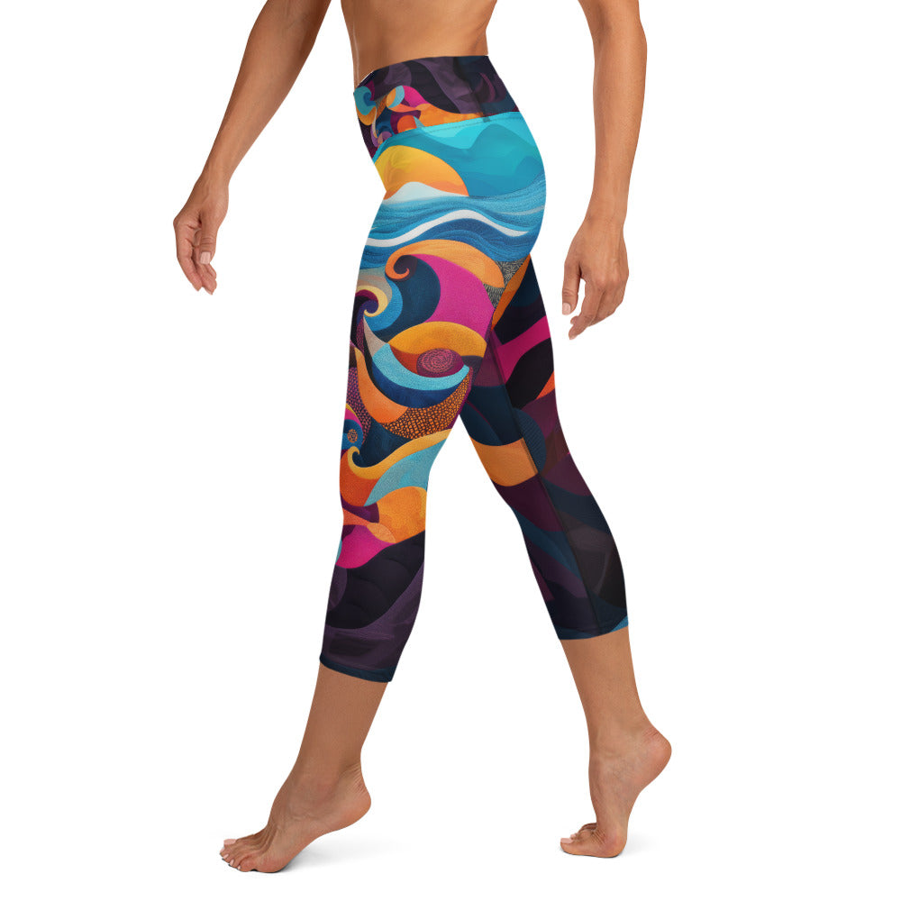 Embroidery Sea - Yoga Capri Leggings