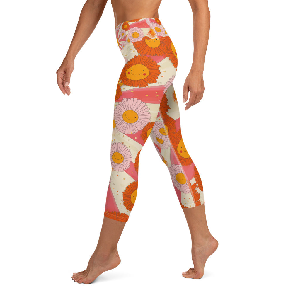 Retro 70s Daisy - Yoga Capri Leggings