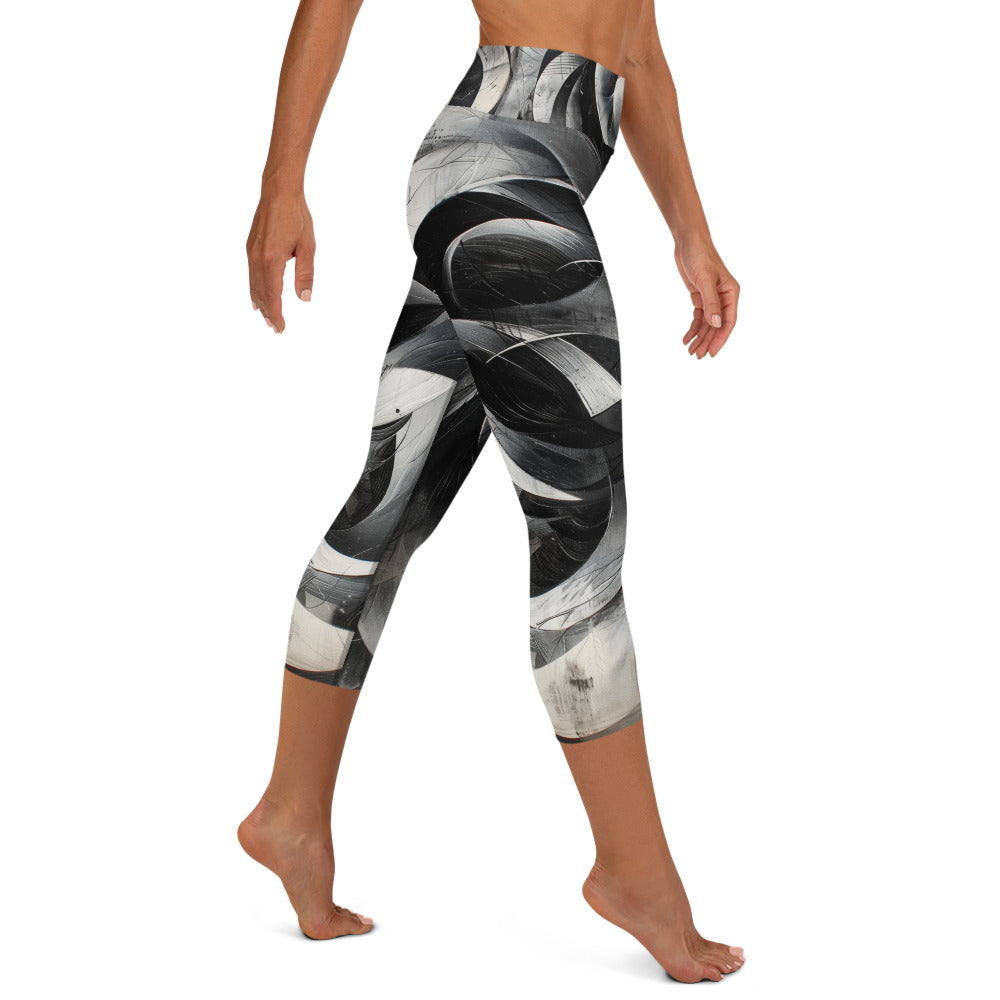 Black and White Acrylic Painting - Yoga Capri Leggings