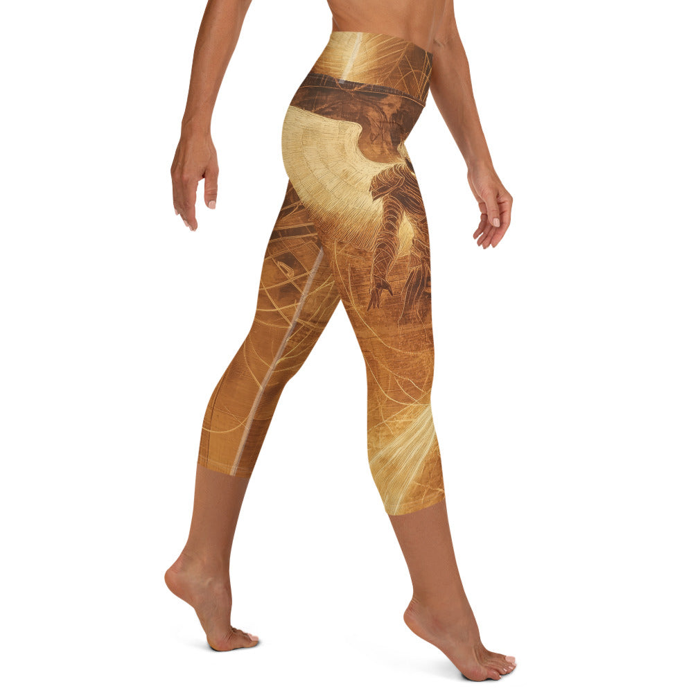 Angel Engraved on Wood - Yoga Capri Leggings