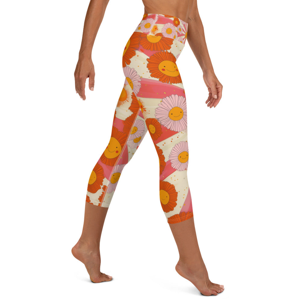 Retro 70s Daisy - Yoga Capri Leggings