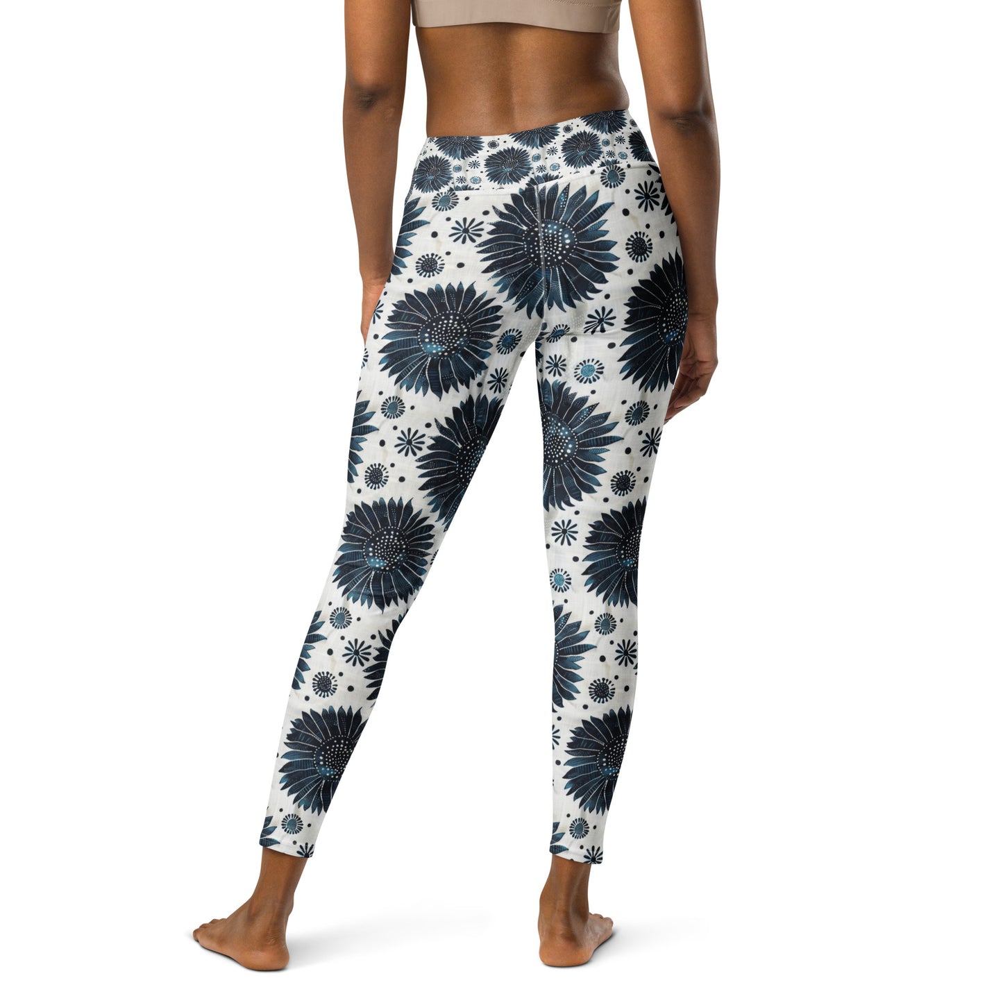 Aqua Florettes on White - Yoga Leggings