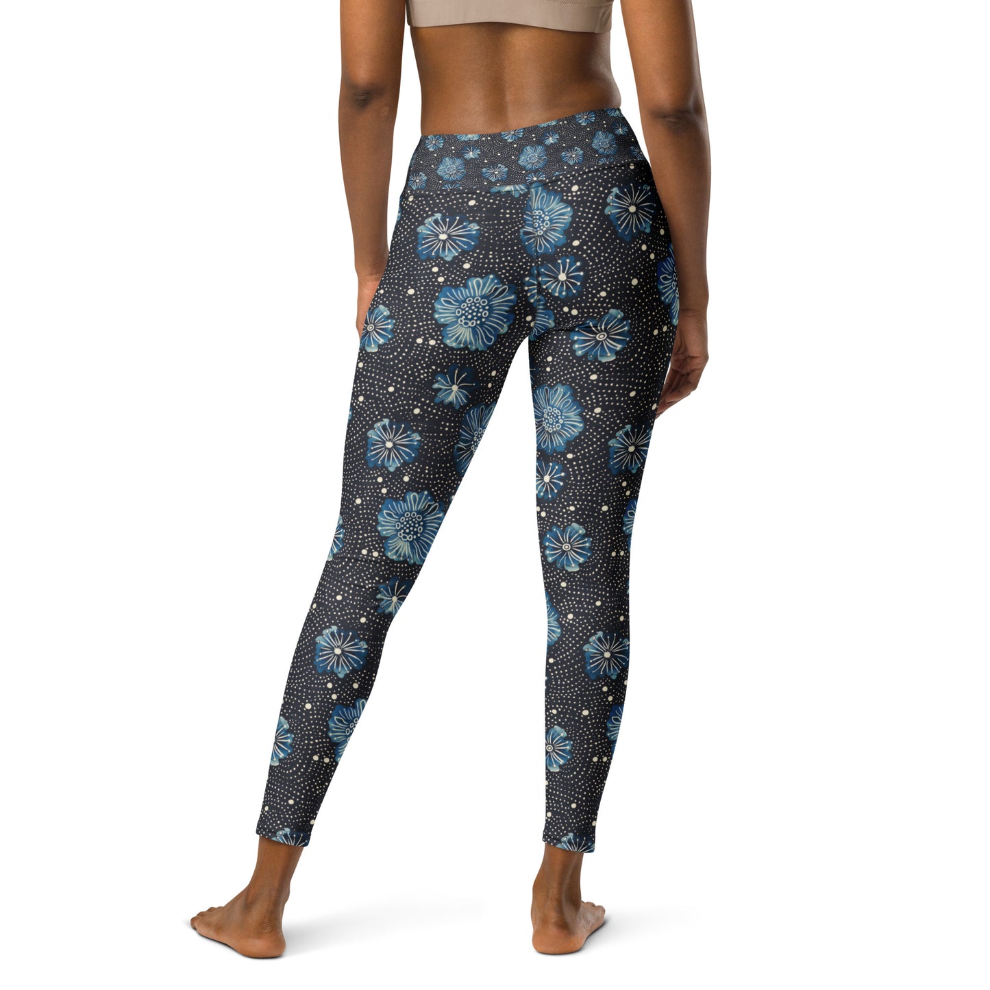 Aqua Florettes on Navy - Yoga Leggings