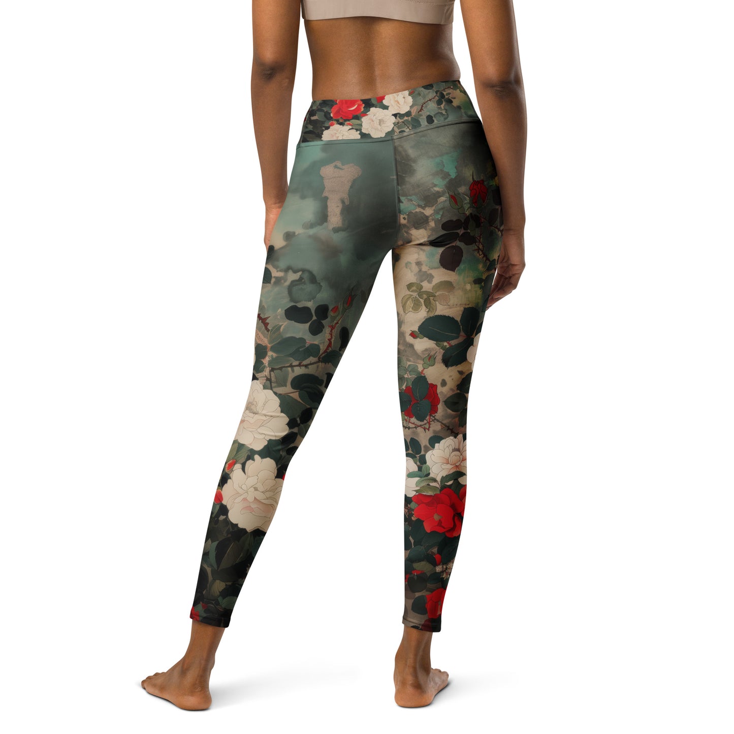 Red and White Roses - Yoga Leggings