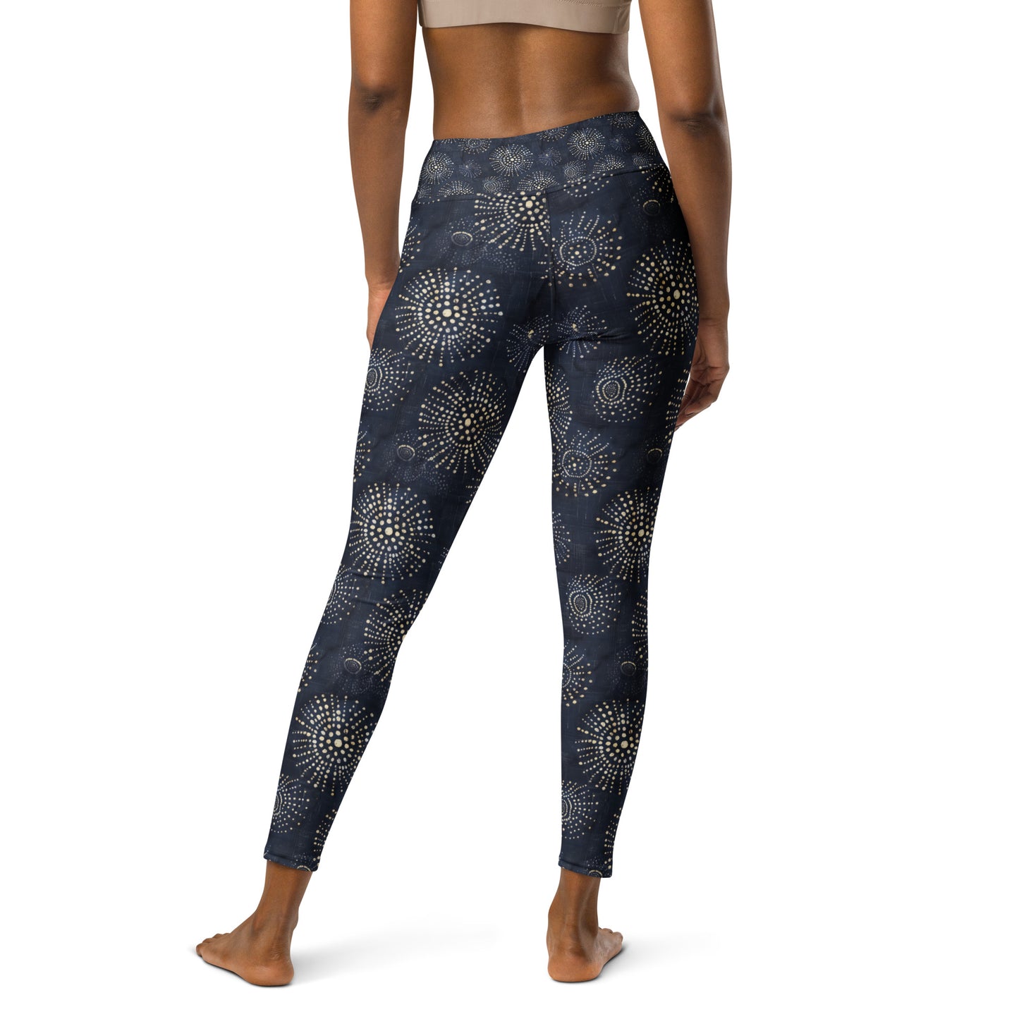 White Florettes on Navy Blue - Yoga Leggings