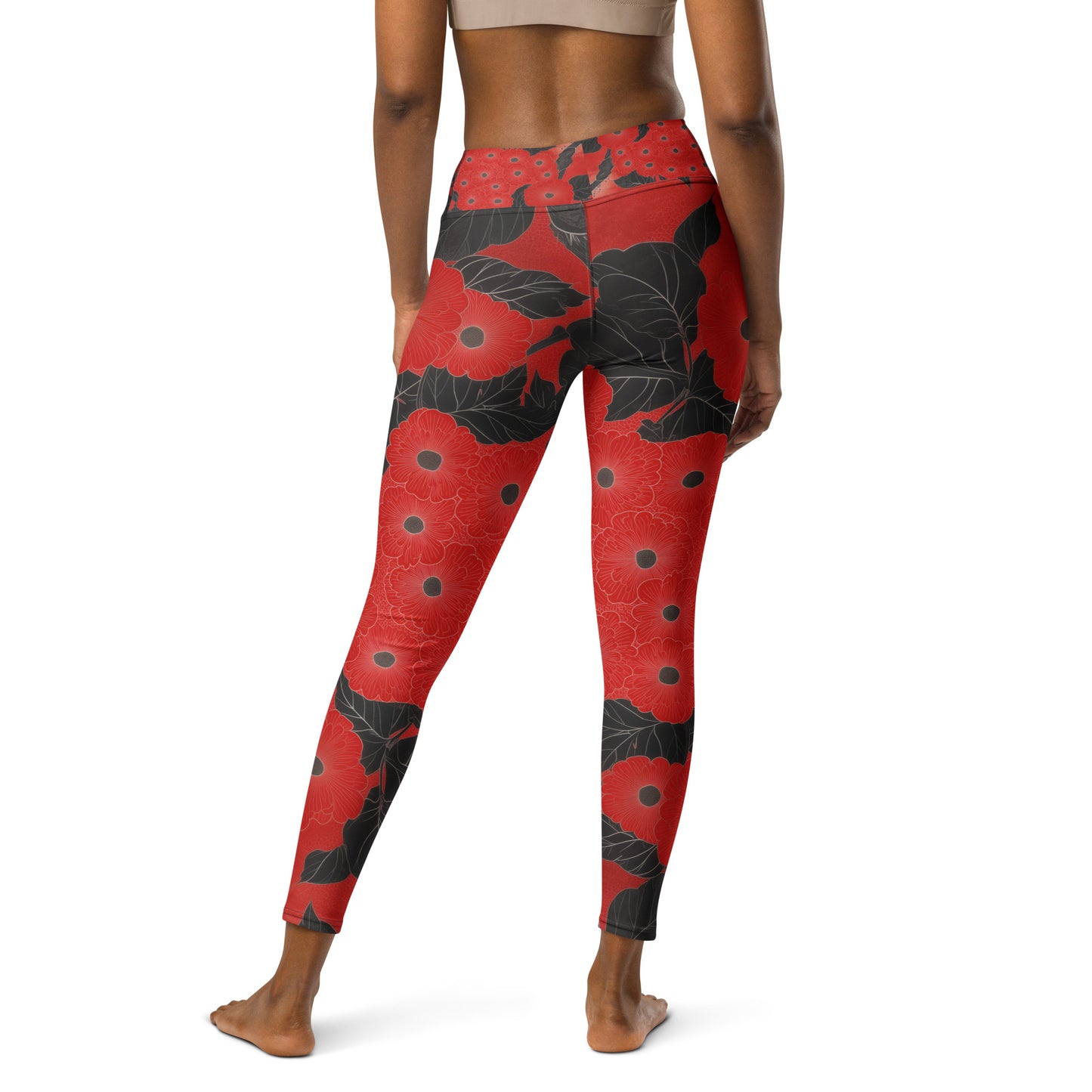 Sashiko Red Floral - Yoga Leggings