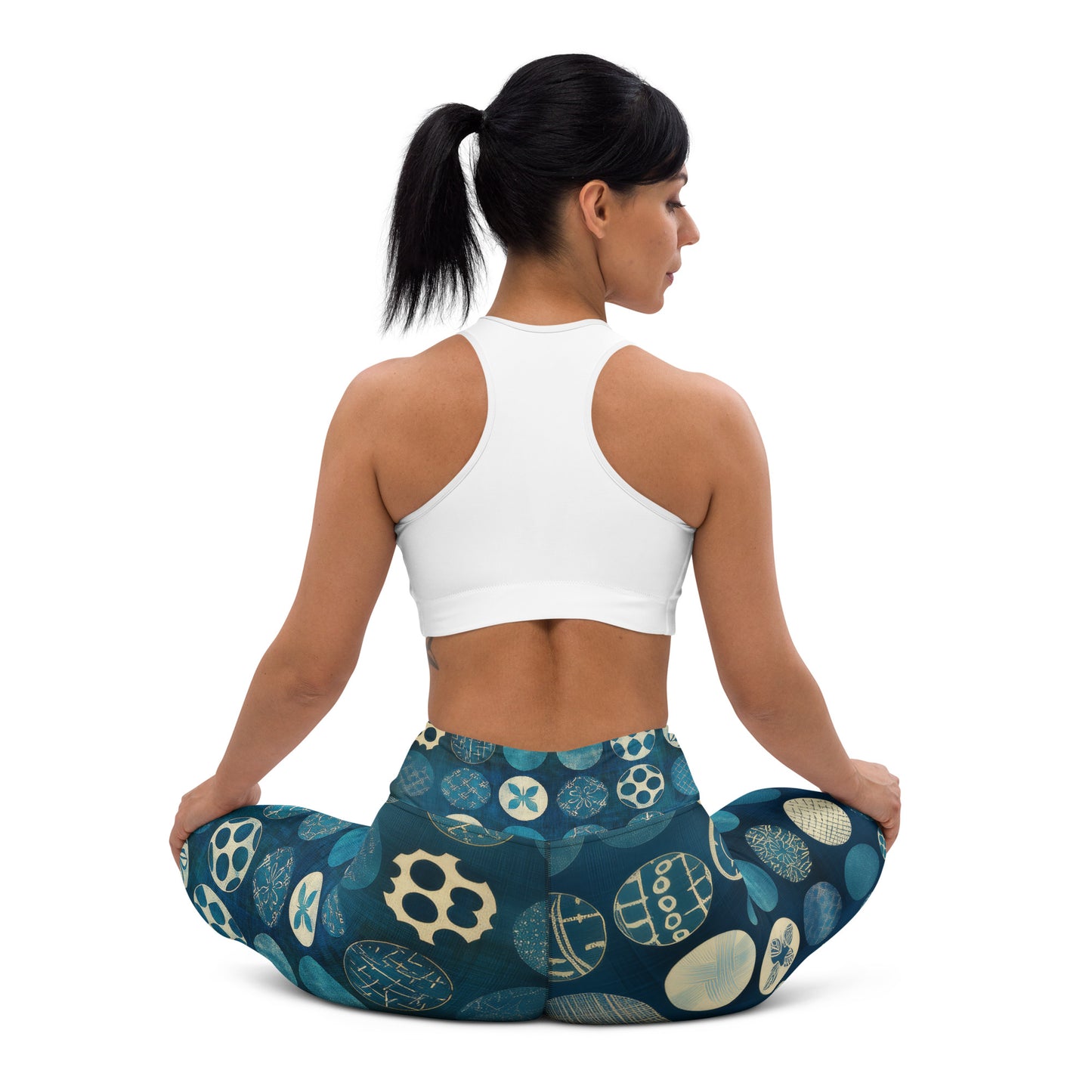 Sashiko Blue Circles - Yoga Leggings