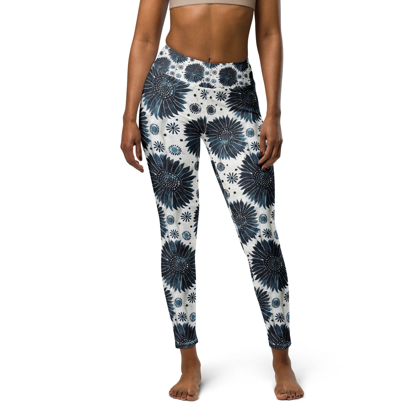 Aqua Florettes on White - Yoga Leggings