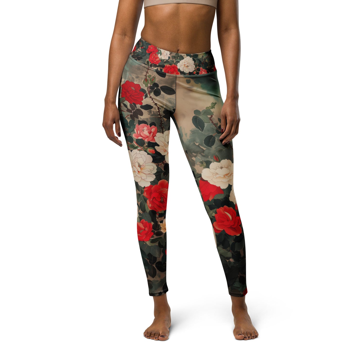 Red and White Roses - Yoga Leggings