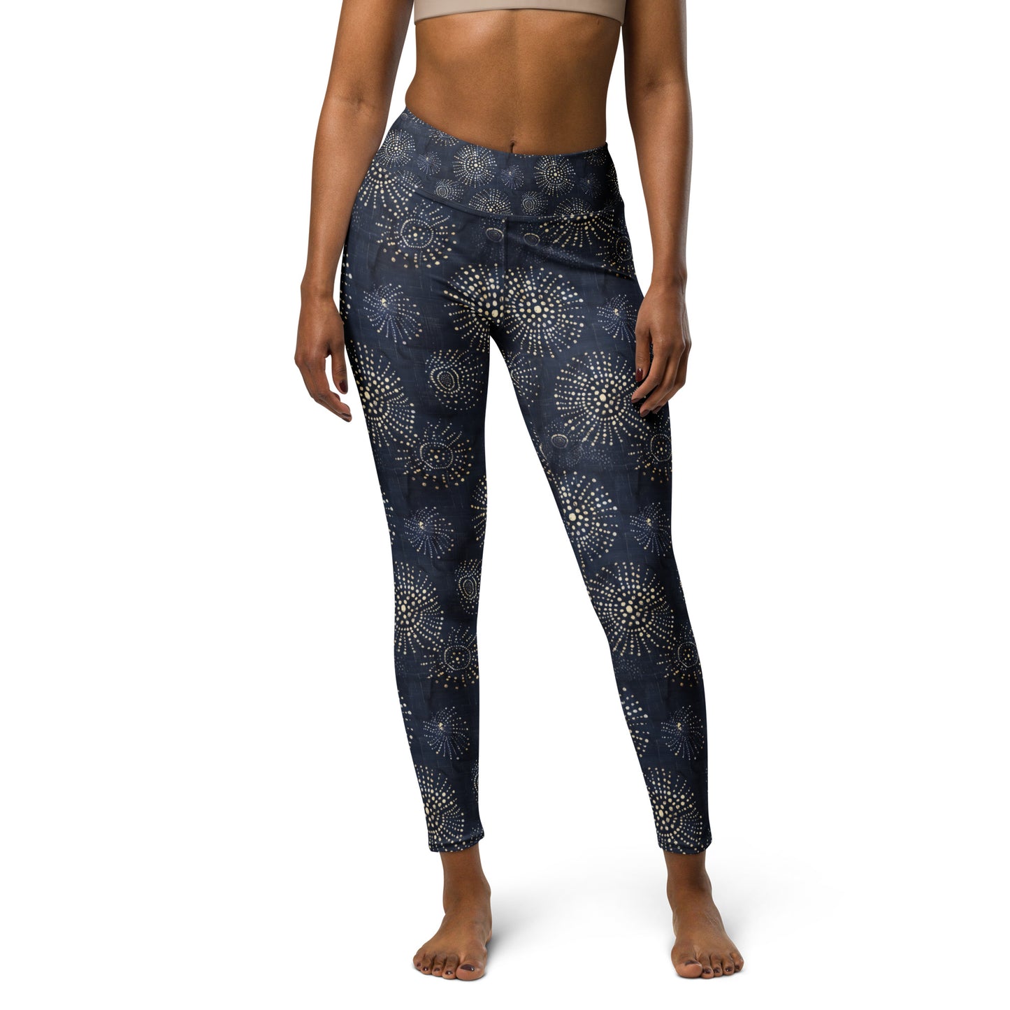 White Florettes on Navy Blue - Yoga Leggings