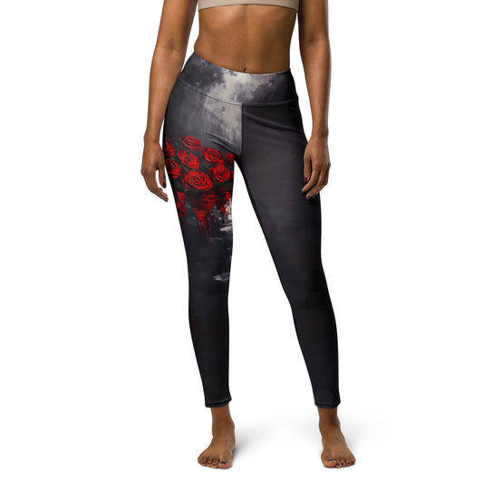 Impressionist Red Roses - Yoga Leggings