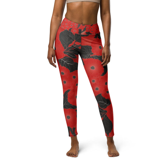 Sashiko Red Floral - Yoga Leggings