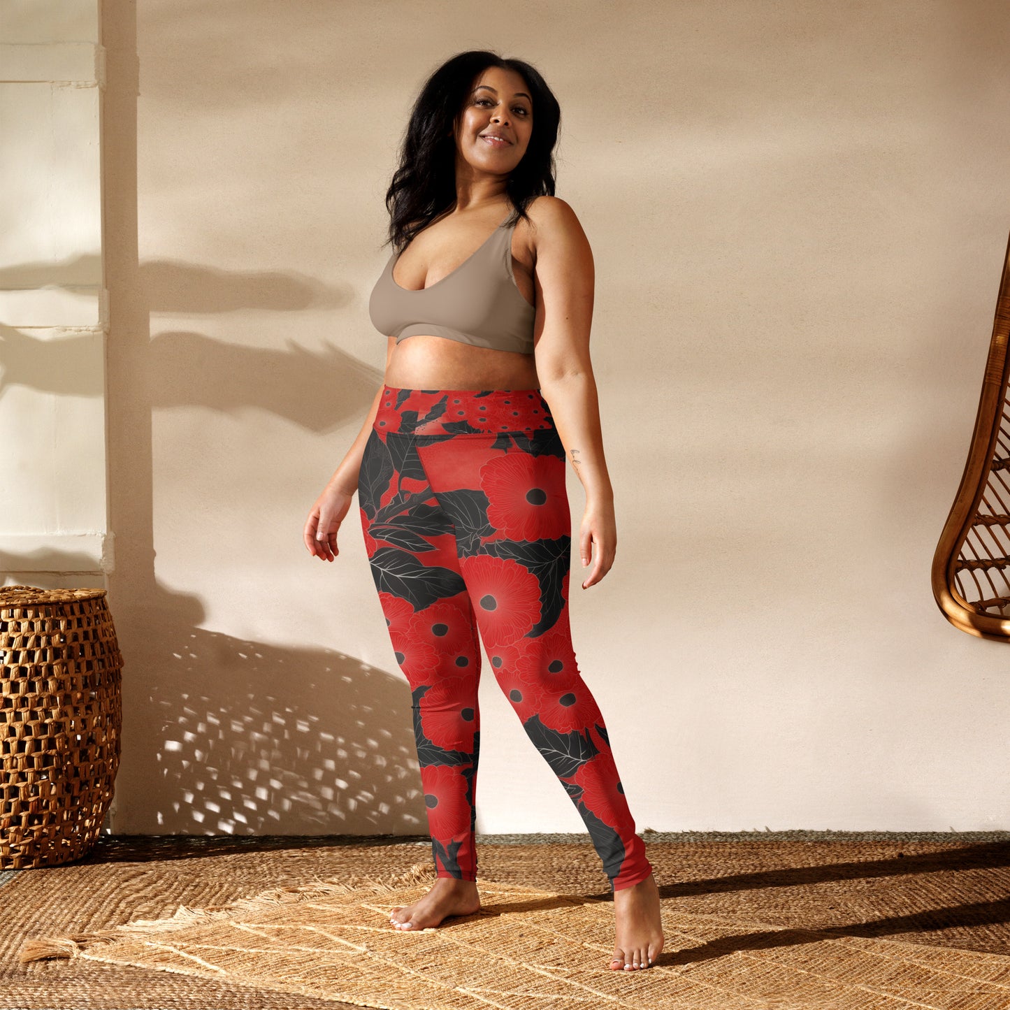 Sashiko Red Floral - Yoga Leggings