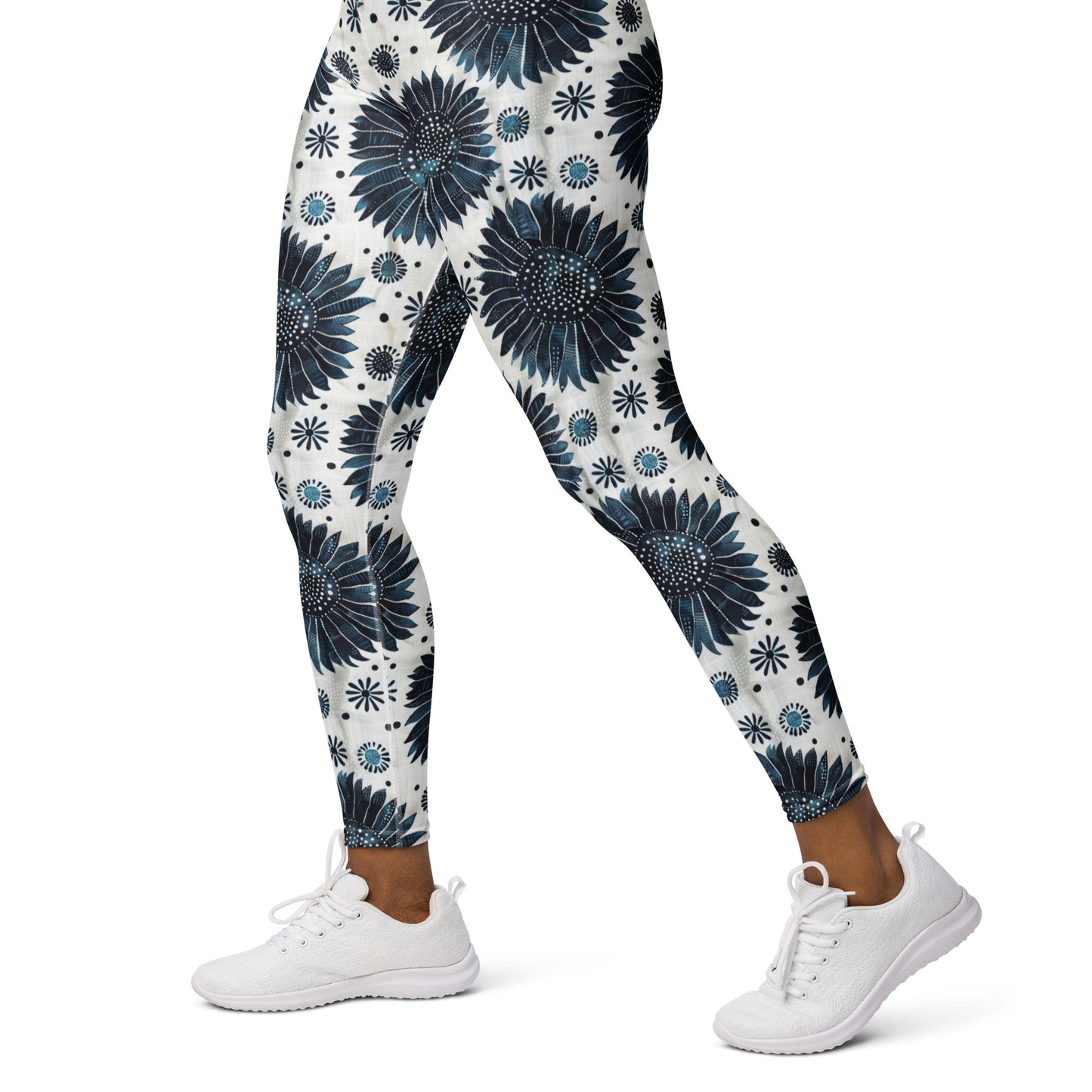 Aqua Florettes on White - Yoga Leggings