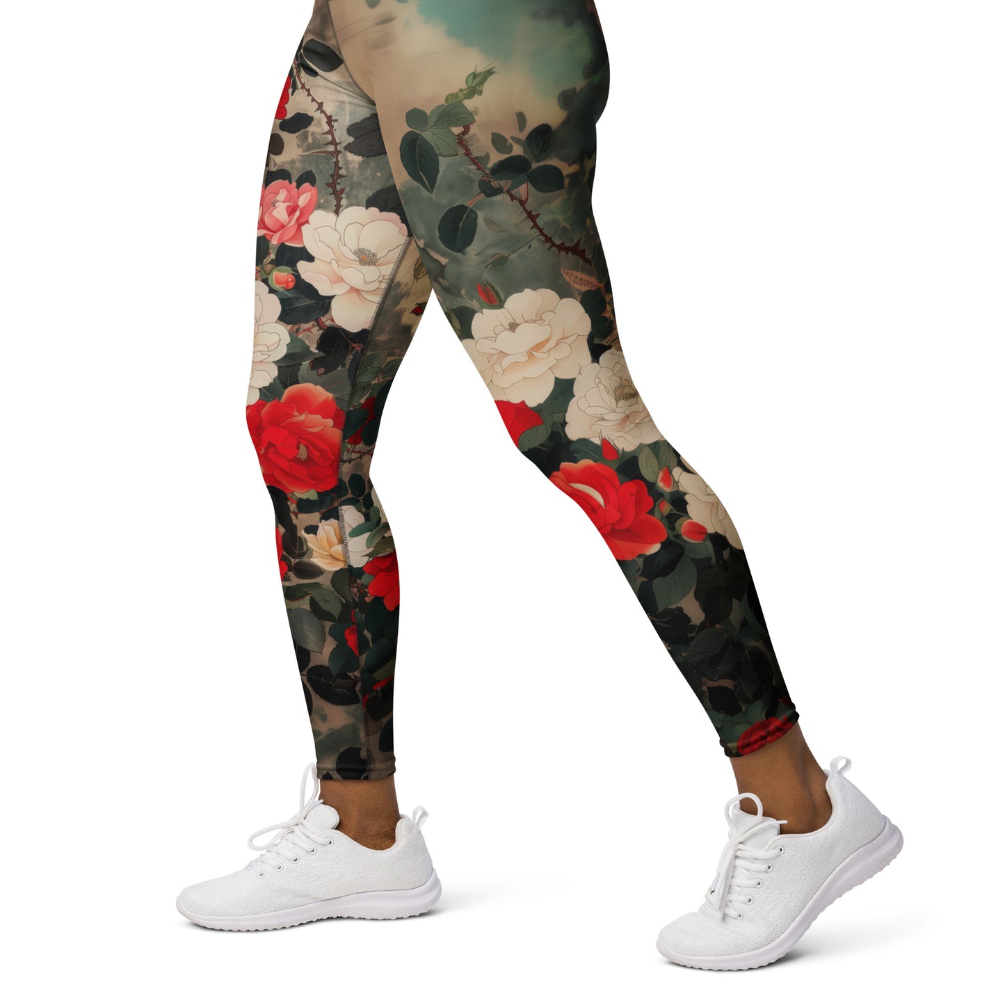 Red and White Roses - Yoga Leggings