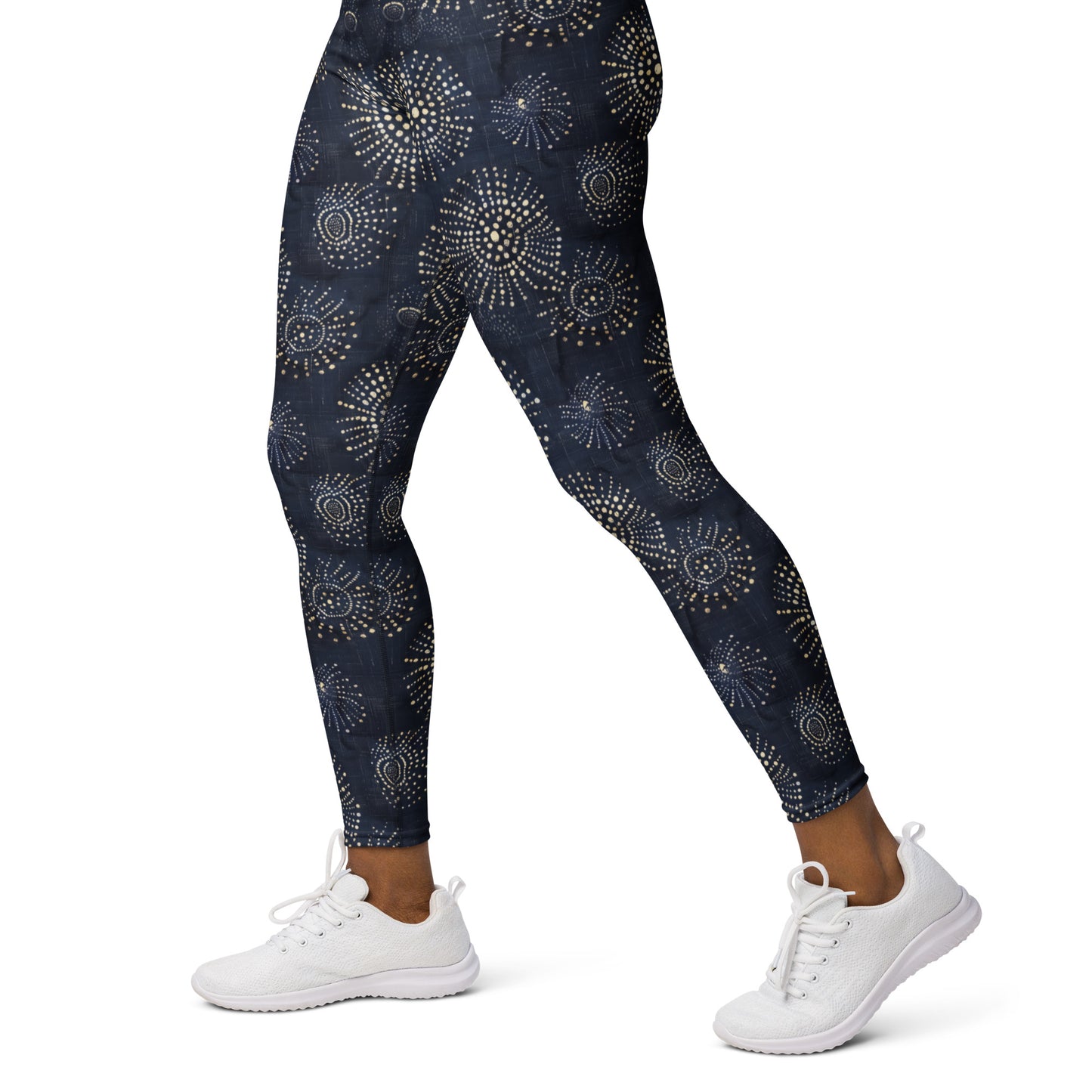 White Florettes on Navy Blue - Yoga Leggings