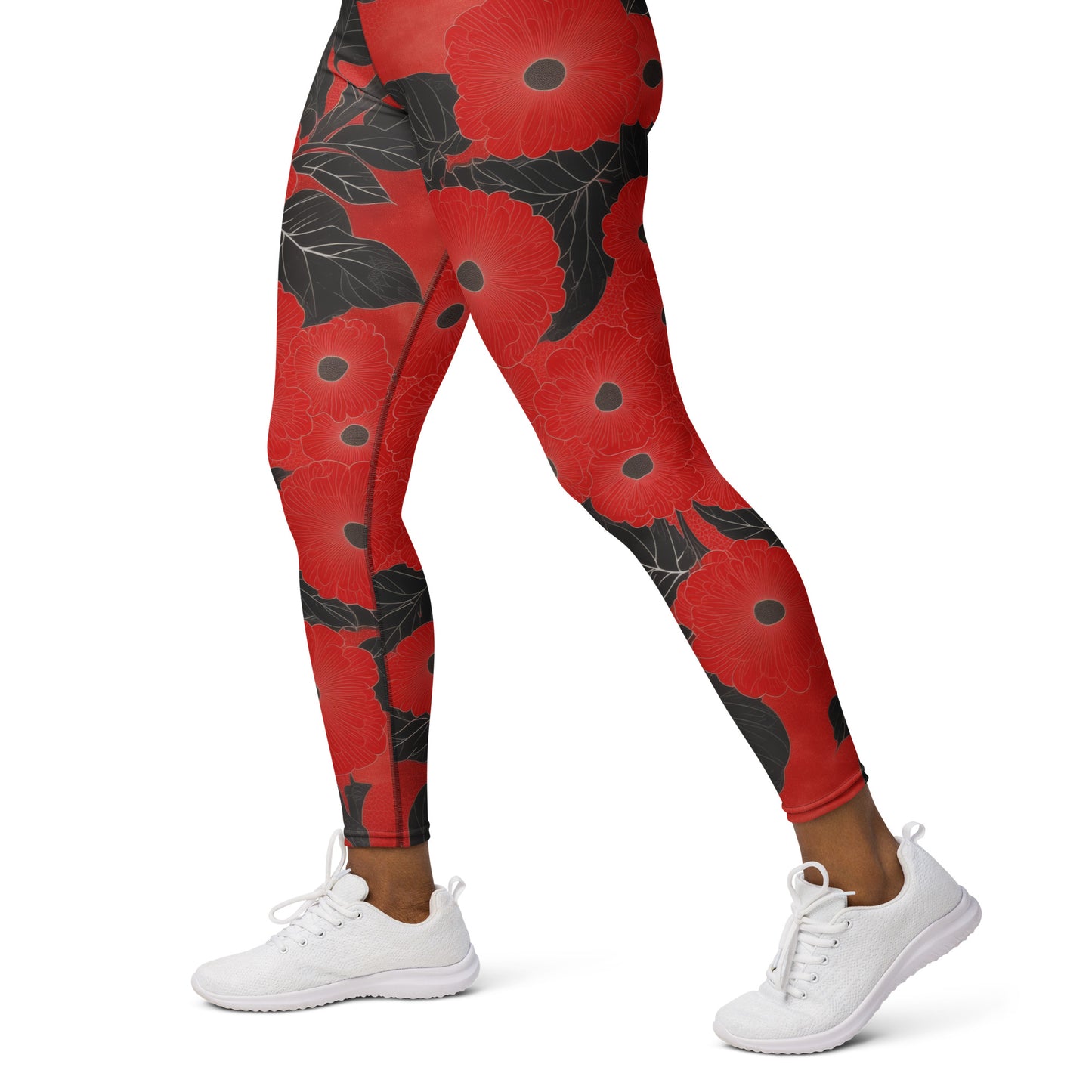 Sashiko Red Floral - Yoga Leggings