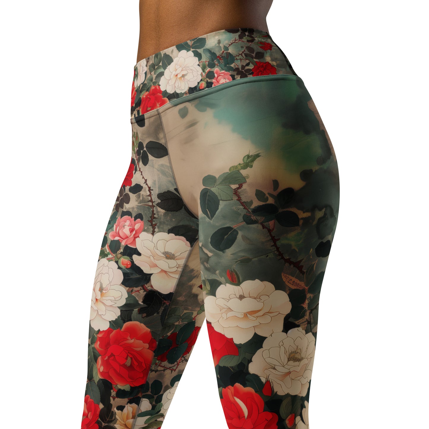 Red and White Roses - Yoga Leggings